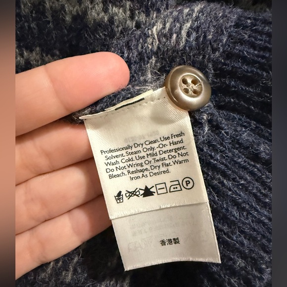 Eddie Bauer Navy Charcoal 100% Wool Collared Cardigan Fall Heritage Fisherman - Picture 3 of 7